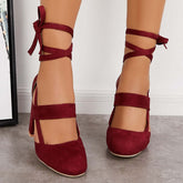 Suisecloths Chunky Block High Heels Lace Up Dress Sandals Ankle Strappy Pumps Oshnow